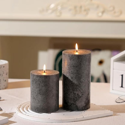 3x6 inch Grey Pillar Candles Set of 3, Unscented Pillar Candle, Dripless and Smokeless Large