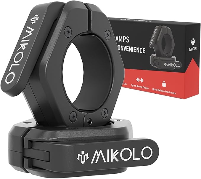 Mikolo Barbell Clamps,2-Inch Olympic Barbell Clips with Anti-Slip TPR Lining and Quick Release for