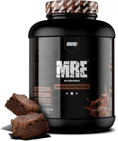 REDCON1 MRE Protein Powder, Fudge Brownie - Meal Replacement Protein Blend Made with MCT Oil &