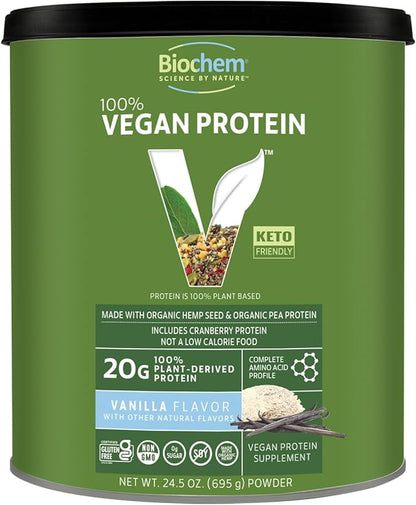 Biochem Vegan Protein Powder, 20g Pure Plant-Based Protein per Serving, Organic Pea, Hemp &