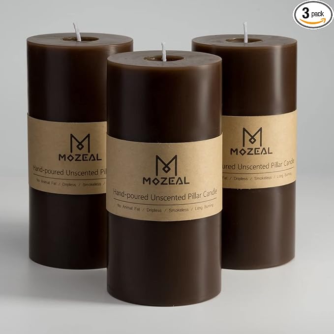 MOZEAL 3" x 6" Hand-Poured Unscented Candle,Dripless Pillar Candle Set of 3,Long Lasting