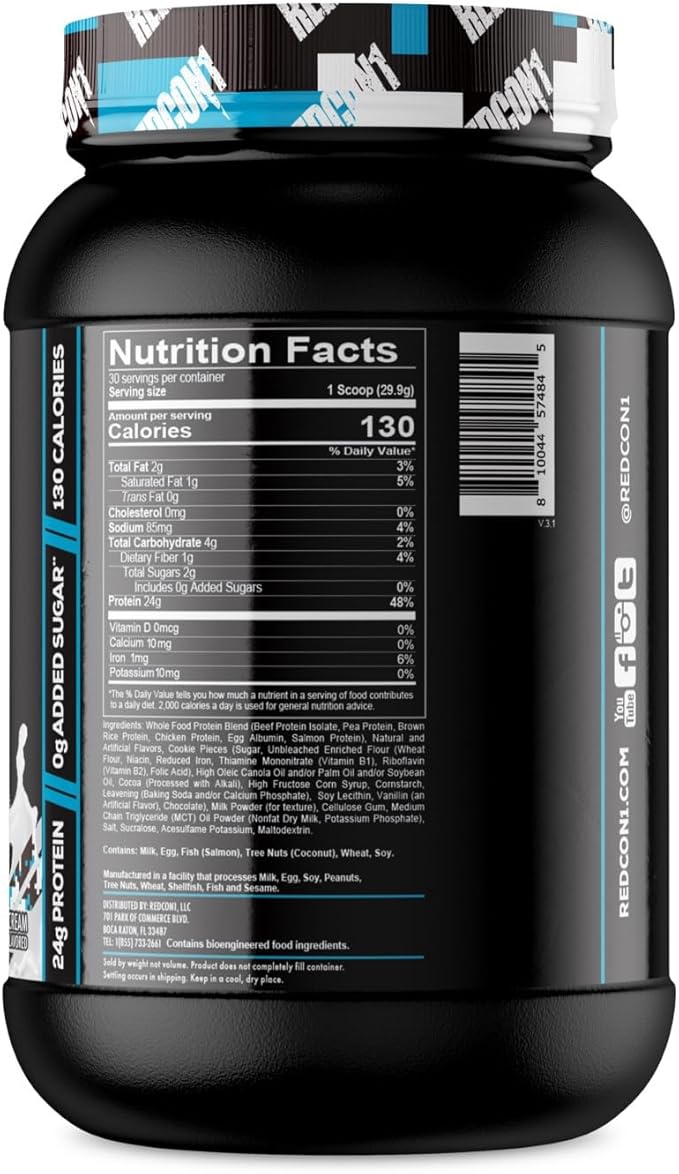 REDCON1 MRE Lite Whole Food Protein Powder, Cookies N' Cream - Low Carb & Whey Free Meal