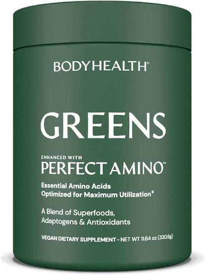 BodyHealth Greens Enhanced with PerfectAmino - Daily Superfood Green Apple Smoothie Powder with