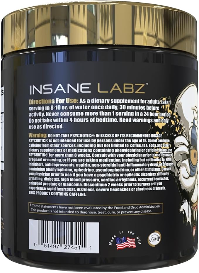 Insane Labz Psychotic Gold, High Stimulant Pre Workout Powder, Extreme Lasting Energy Focus, Pumps