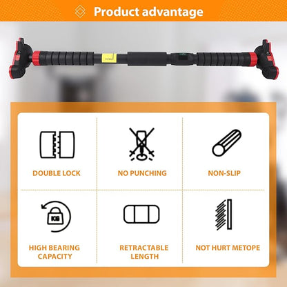 Adjustable Pull Up Bar for Doorway - 440LBS Weight Capacity, No Screws Installation with Level
