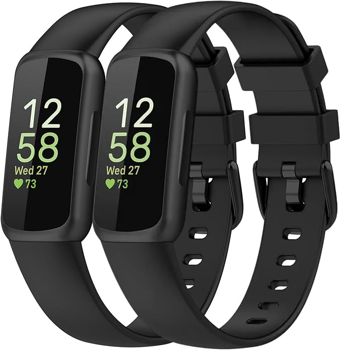 2 Pack Compatible with Fitbit Inspire 3 Bands, 15.4mm Width Soft Silicone Adjustable Sport