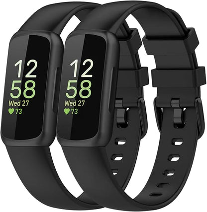 2 Pack Compatible with Fitbit Inspire 3 Bands, 15.4mm Width Soft Silicone Adjustable Sport