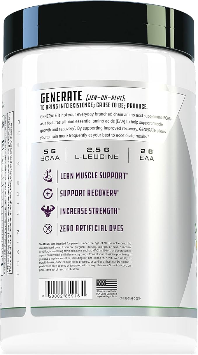 Cutler Nutrition Generate EAA and BCAA Powder: Best Branched Chain Amino Acids Supplement with
