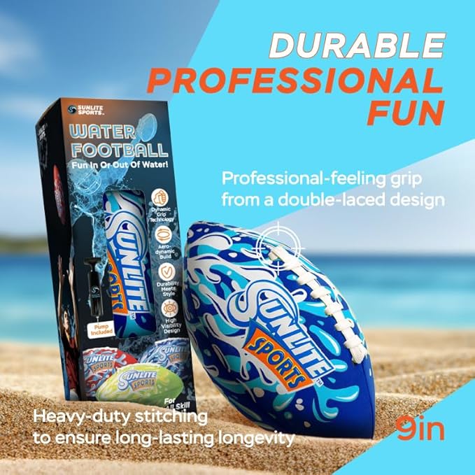 Sunlite Sports Waterproof Football for Lawn Backyard Pool Beach Lake Park Water Toy, Outdoor Play