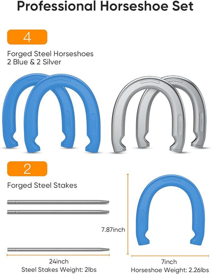NQV Horseshoe Outdoor Game Set ?“Horse Shoe Game Kit,Sports Horseshoes Sets, Includes 4 Steel