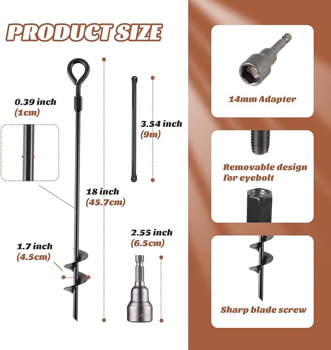 MIXXIDEA18 Inch Ground Anchors Screw in Folding Ring Spiral Metal Ground Stakes Dog Tie Out Stake