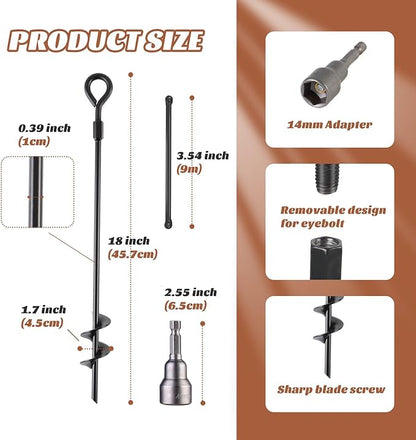 MIXXIDEA18 Inch Ground Anchors Screw in Folding Ring Spiral Metal Ground Stakes Dog Tie Out Stake