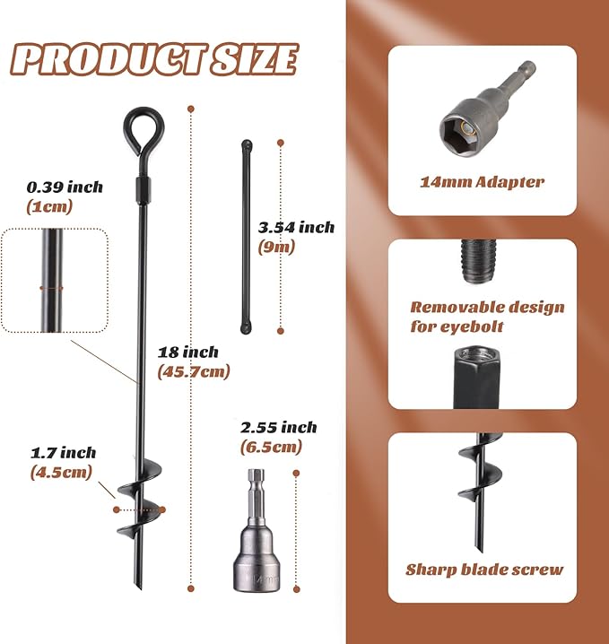 MIXXIDEA18 Inch Ground Anchors Screw in Folding Ring Spiral Metal Ground Stakes Dog Tie Out Stake