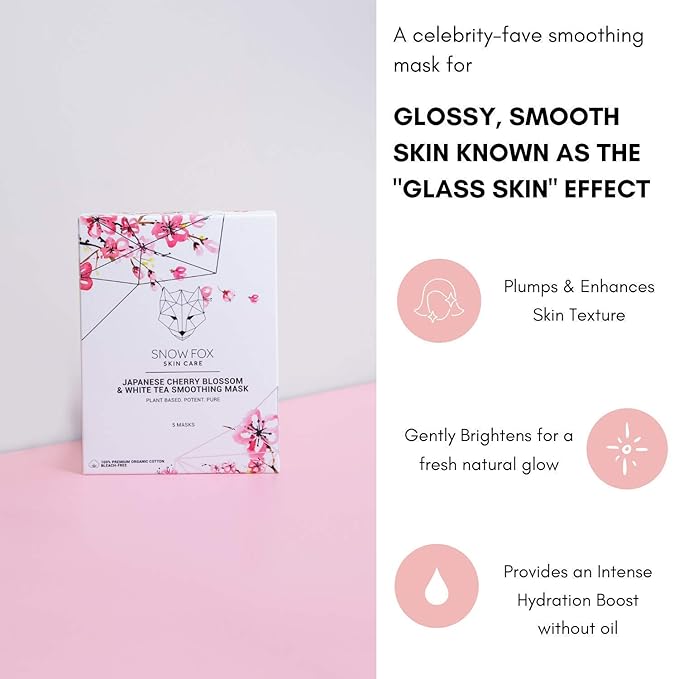 Snow Fox Japanese Cherry Blossom & White Tea Smoothing Mask ??1 Pack for Smooth, Bright, Glossy