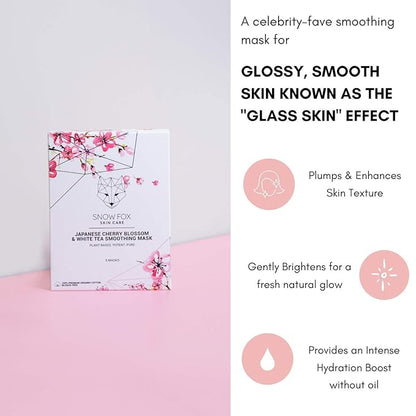 Snow Fox Japanese Cherry Blossom & White Tea Smoothing Mask ??1 Pack for Smooth, Bright, Glossy