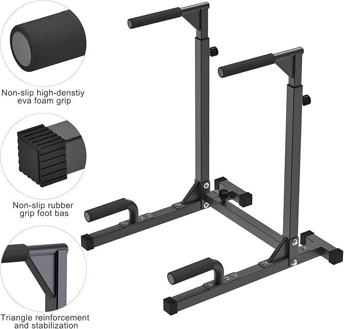 SELEWARE Heavy Duty Dip Bar, Adjustable Width & Height Dip Station Home Gym Fitness Equipment
