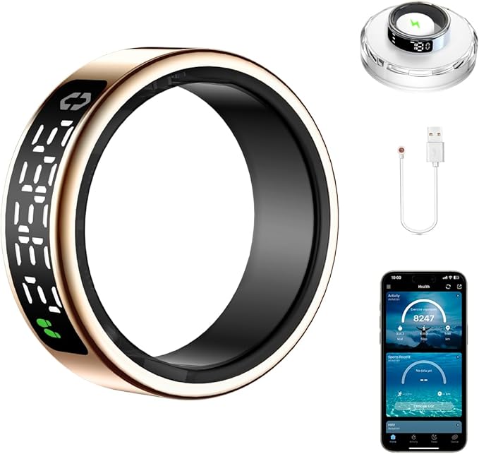 Smart Health Ring with Screen,for Women Men Fitness Tracker with Heart Rate, Blood Oxygen, HRV