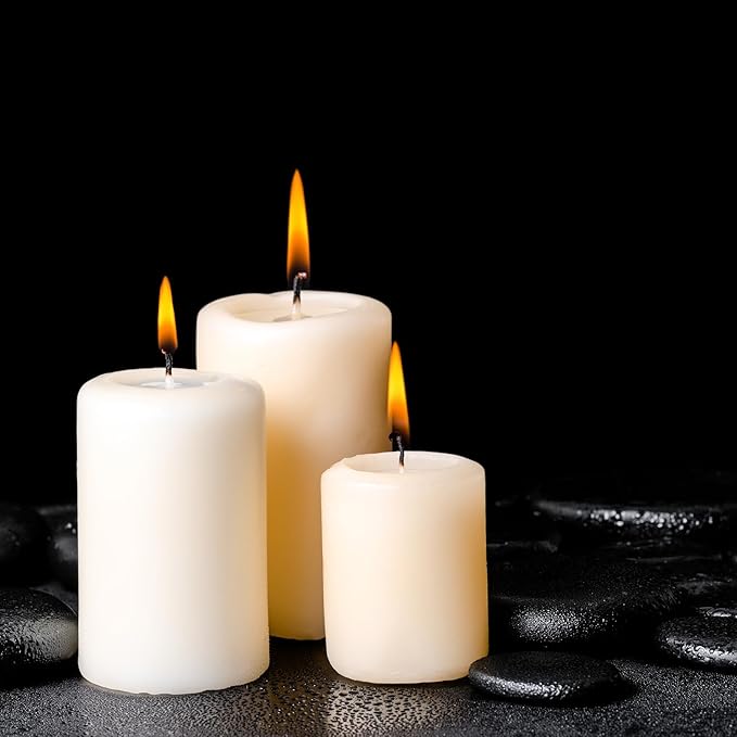 Pillar Candles 3 x 4, 6, and 8 inches, Large Handmade Candles Set of 3, Ivory Decorative Candles