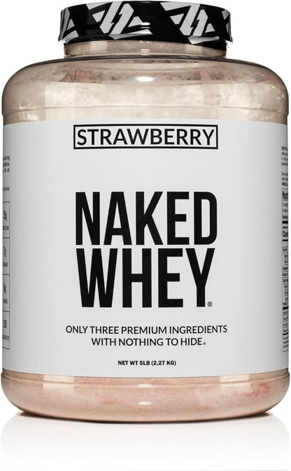 NAKED Strawberry Whey Protein - All Natural Grass Fed Whey Protein Powder + Dried Strawberries +