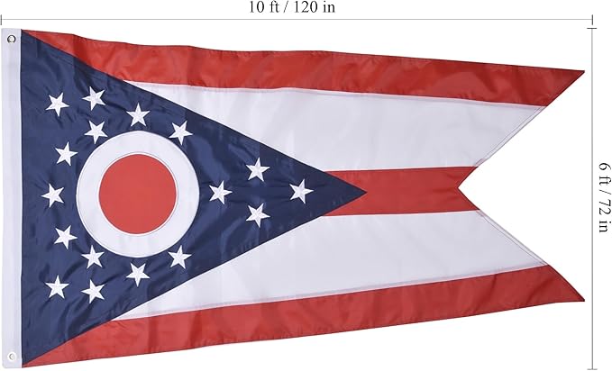 Ohio State Flag 6x10 Ft, Deluxe Full Embroidered Heavy Duty 100% Polyester Durable OH Outside