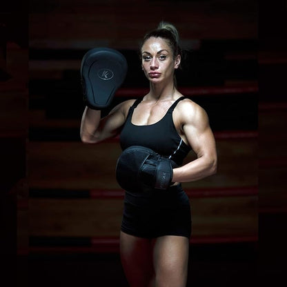 Kruzak Matte Black Boxing Gloves and Pads, Boxing Gloves Training Set for Kickboxing and Muay Thai