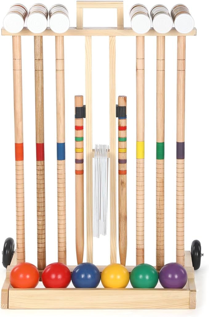 6 Player Croquet Set for Adults and Kids Croquet Lawn Game Kit with Wooden Stand for Backyard Lawn