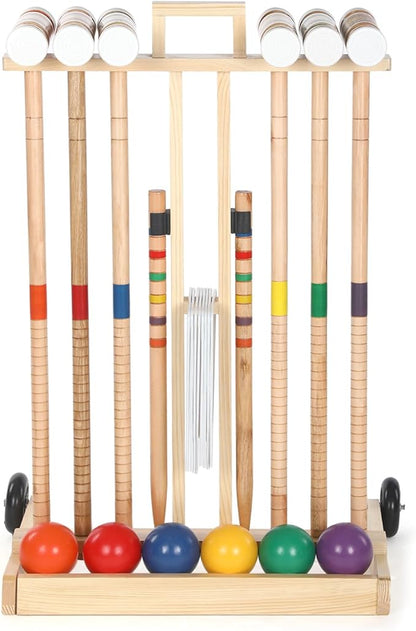 6 Player Croquet Set for Adults and Kids Croquet Lawn Game Kit with Wooden Stand for Backyard Lawn