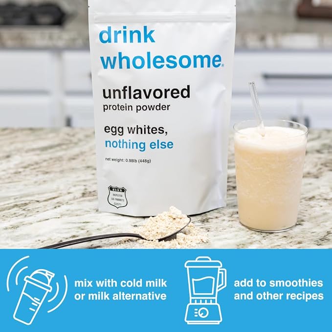 drink wholesome Unflavored Egg White Protein Powder | for Sensitive Stomachs | Gut Friendly | Dairy