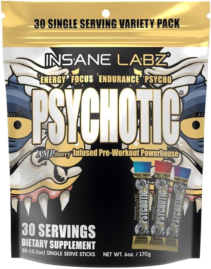 Insane Labz Psychotic Gold, High Stimulant Pre Workout Powder, Extreme Lasting Energy Focus, Pumps