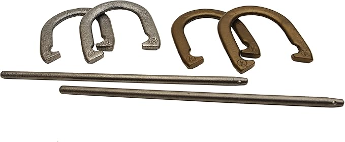 Triumph Forged and Steel Horseshoe Set Complete with 4 Horseshoes, 2 Stakes - Patriotic or Blue and