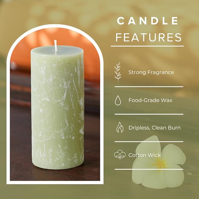 Simply Soson 3x6 inch Green Sage Rustic Pillar Scented Candle - 3 Pack - for Home Decor