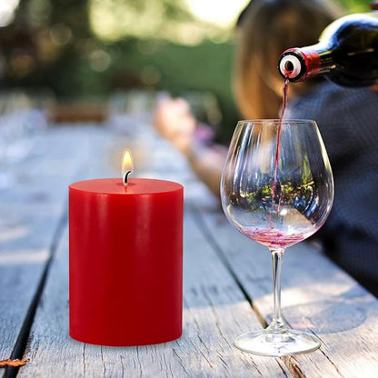 Red Pillar Candles Set of 3 - Dripless Unscented - 3x4, 3x6 & 3x8 inches Decorative Candles for