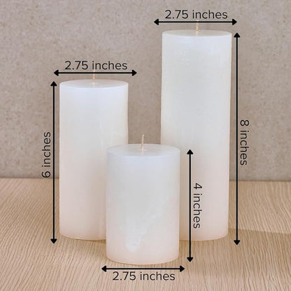Simply Soson 3x4, 3x6, 3x8 inch White Pillar Candles, Set of 3 Pillar Candles, Rustic Texture