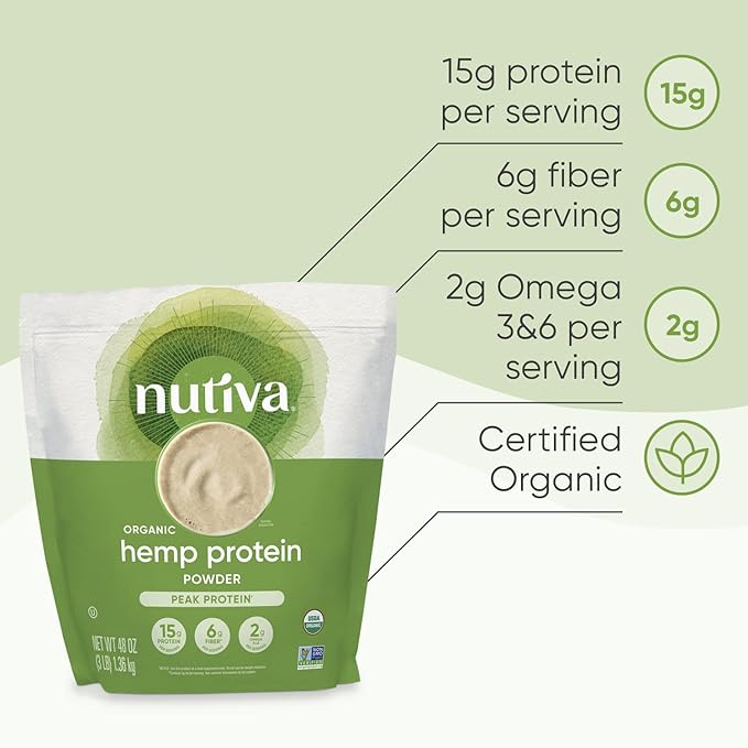Nutiva Organic Cold-Pressed Raw Hemp Seed Protein Powder, Peak Protein, 3 Pound, USDA Organic
