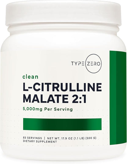 Type Zero Clean L-Citrulline Malate 2:1 Powder Drink Mix (500g, Unflavored) (83 Servings) - Keto
