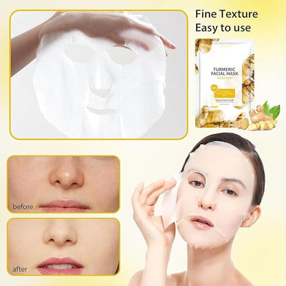 10 Sheets Masks Turmeric Face Sheet Mask for Women, Hydrating Face Masks Skincare, Facial Mask