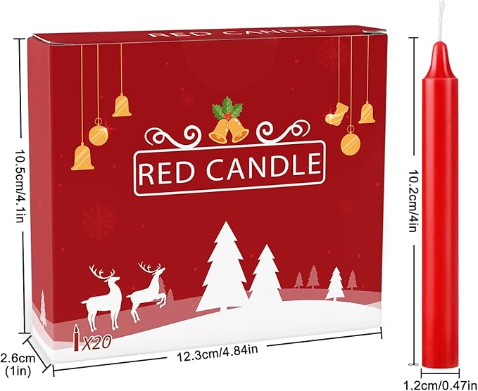 Set of 20 Red Candles ?“Spell Chime Candles for Christmas,Household, Wedding, Rituals, Prayer