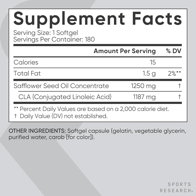 Sports Research CLA - 1250mg with Active Conjugated Linoleic Acid for Men and Women | Non-GMO, Soy