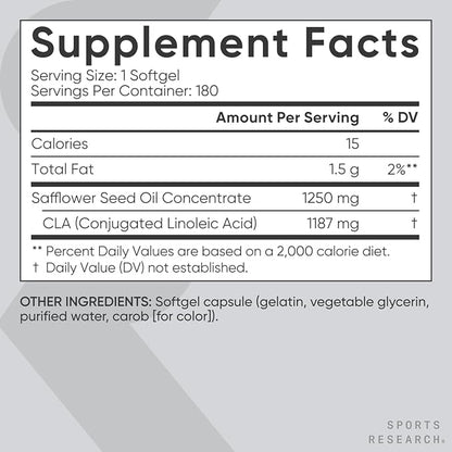 Sports Research CLA - 1250mg with Active Conjugated Linoleic Acid for Men and Women | Non-GMO, Soy