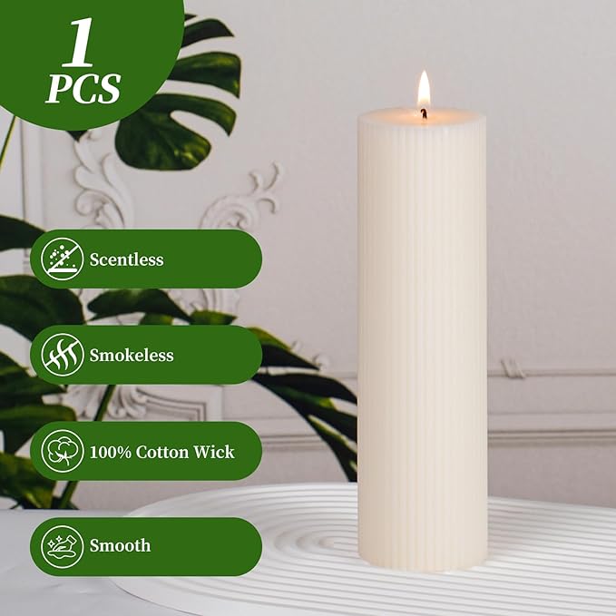 KONNI White Pillar Candles 2.4 x 7.9 inch Unscented Pillar Candle Bulk, Long Burning Candles