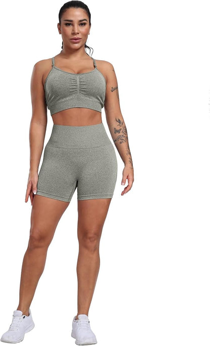 CHRLEISURE Women's 4 Packs Workout Gym Shorts, High Waisted Butt Lifting Scrunch Butt Seamless