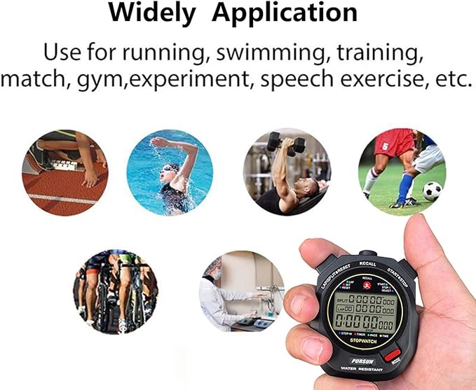 Sport Stopwatch Timer with 100X2laps Split Memory/0.001second Timing,Professional Recall Stop Watch