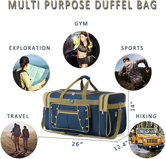 Travel Duffle Bags for Men 26" Weekender Over Night Carry On Bag Lightweight Extra Large Oxford