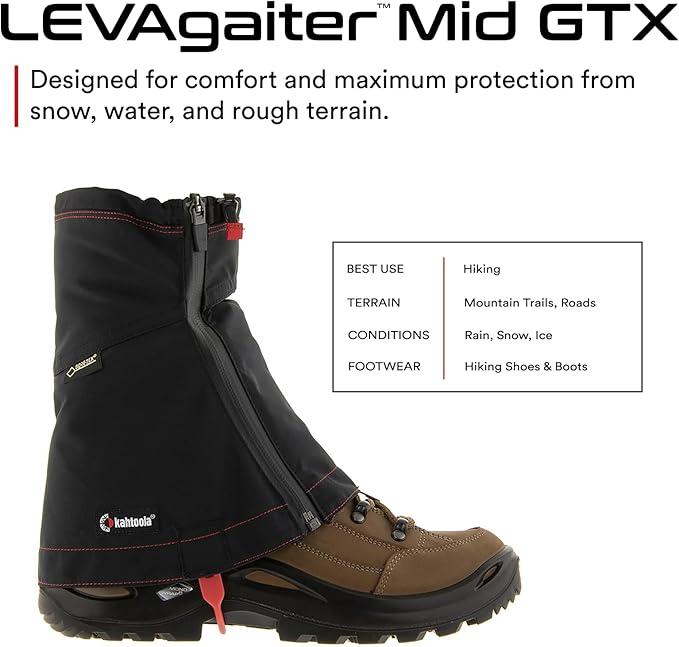 Kahtoola LEVAgaiter Mid GTX Gaiters, Waterproof Gore-TEX Shoe & Boot Protection for Mountaineering