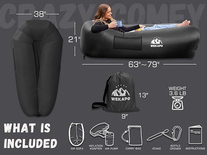 WEKAPO Inflatable Couch with Pump - Easiest Setup, Crazy Comfy & Ultralight - Blow up Lounger Chair