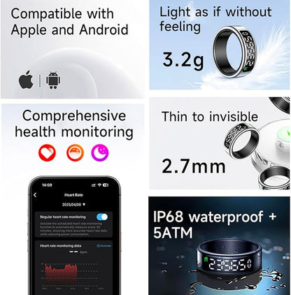 Smart Health Ring with Screen,for Women Men Fitness Tracker with Heart Rate, Blood Oxygen, HRV