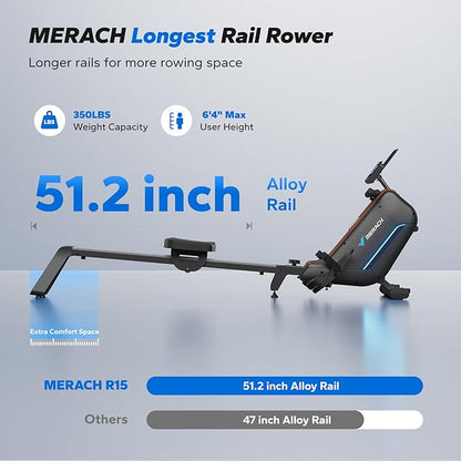 MERACH Rowing Machines for Home, Powerful Electromagnetic Row Machine with 51.2" Extended Rail