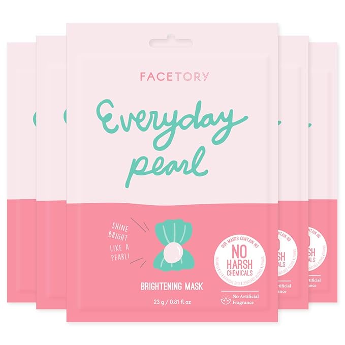 FACETORY K Beauty Face Mask Skin Care - Everyday PEARL Brightening Sheet Mask | Plant-Based with