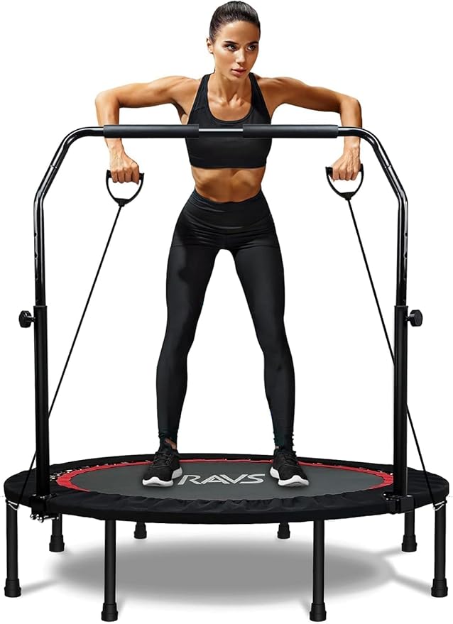 RAVS Mini Trampoline for Kids Adults 40"/48" Foldable Fitness Rebounder Kids Trampoline with 5