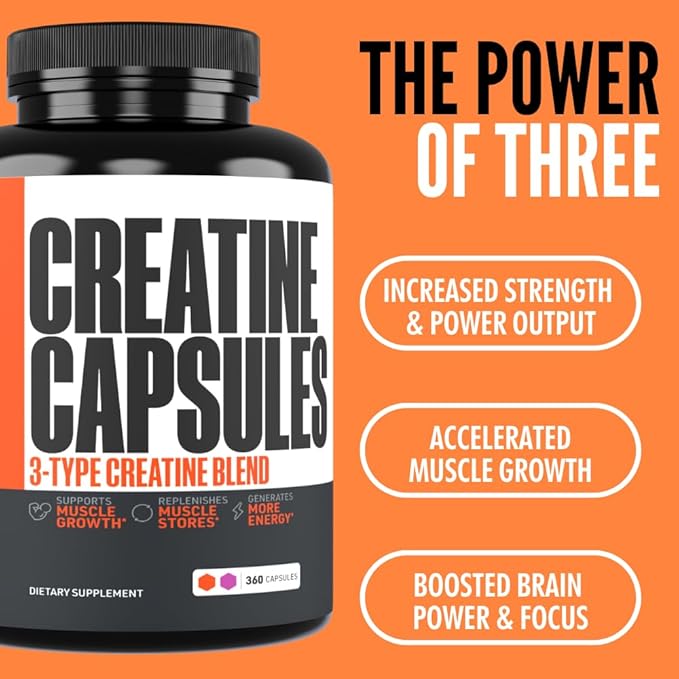 Crazy Muscle Creatine Capsules, 5g of Premium 3X ThreeAtine Pre Workout Bulk Mass Gainer, High